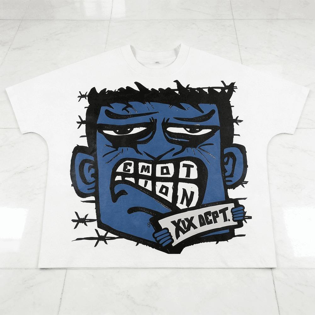 Vintage Cartoon Monster Print 100% Cotton T-Shirt Men Y2K Summer Short Sleeves Oversize Tshirt Streetwear Women Tops