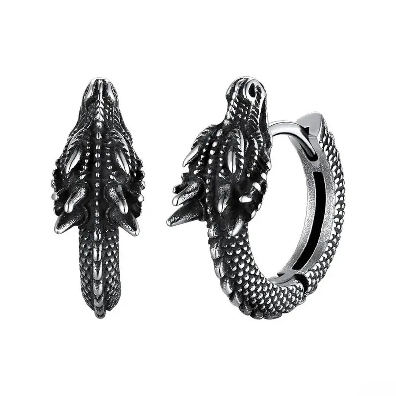 Vintage Dragon Shaped Hoop Ear Buckles Polished Stainless Steel Punk Hip Hop Statement Earrings Unique Personality Unisex Street Jewelry For Men Women Daily Outfit, Concerts, Punk Goth, Cosplay, Men's Earrings, Men's Accessories, Accessories Adults