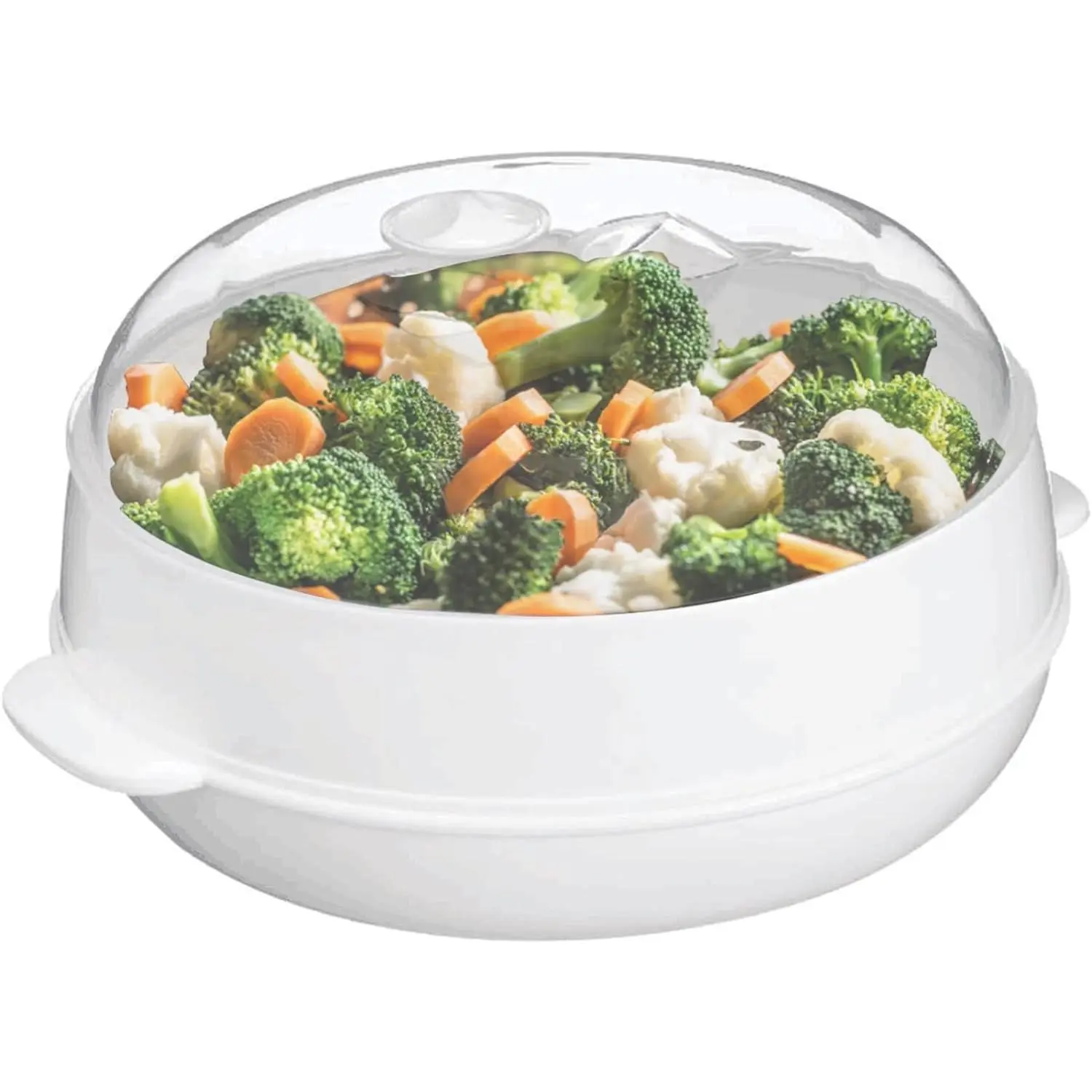 Plastic Microwave Heating Steamer with Lid and Tray (White)