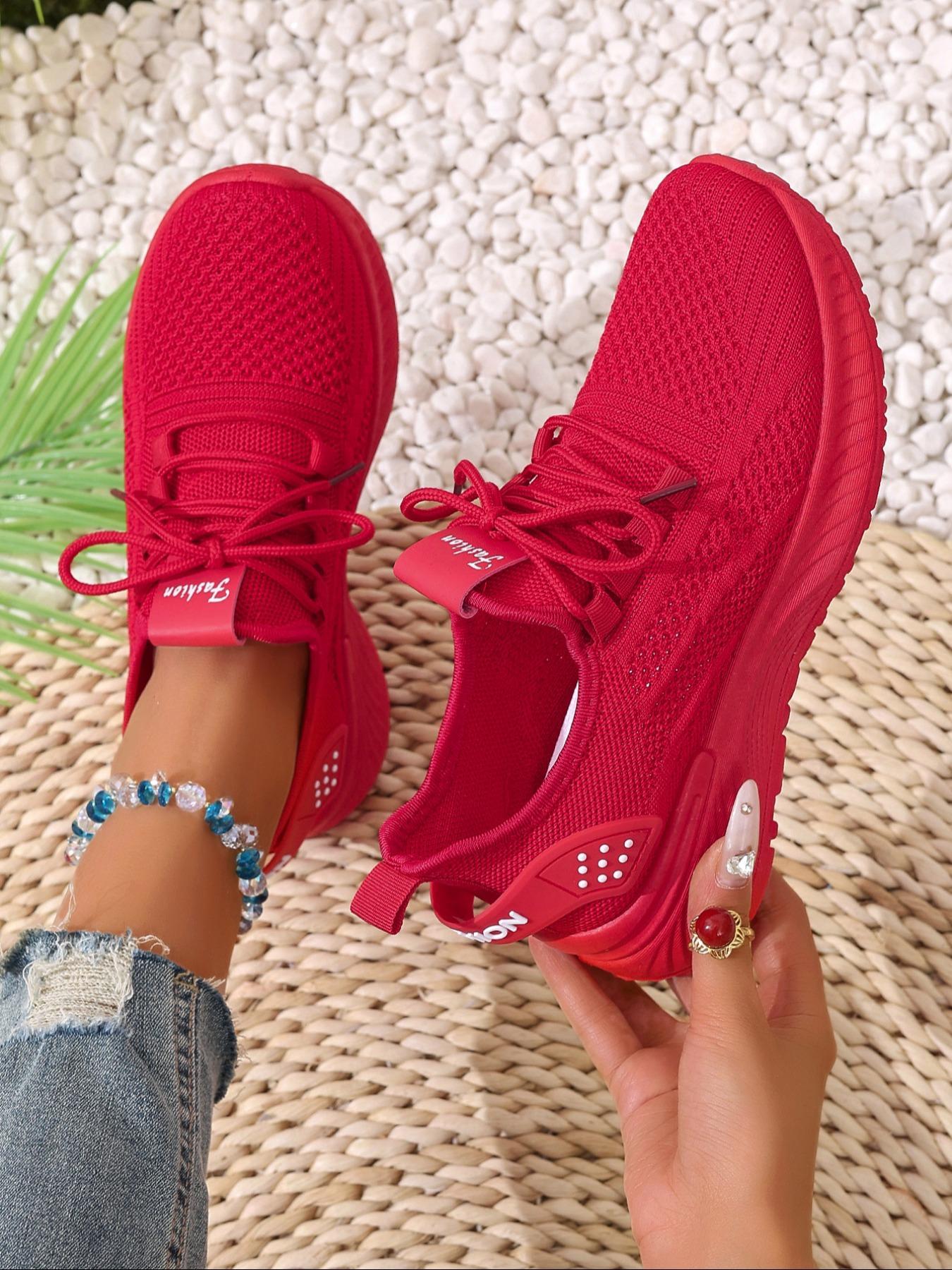 Women's Fashionable Mesh Breathable Lightweight Sneakers, Knitted Running Shoes, Casual Comfortable Sports Running Shoes, Female All-match Round Toe Shoes for Daily Wear