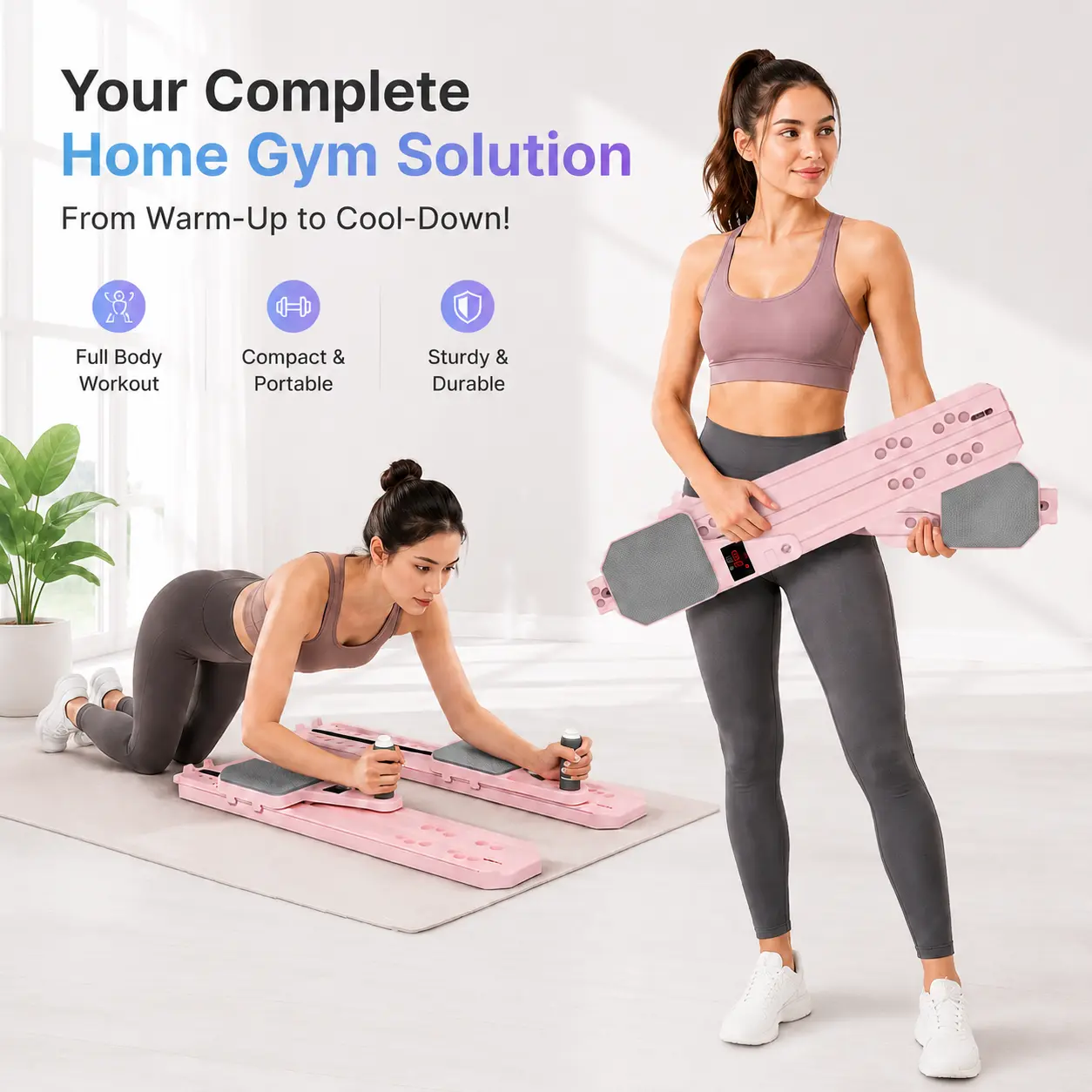 Multi-functional Portable Pilates Board - Ab Core Trainer with Resistance Bands, Home Gym Balance Board Workout Equipment