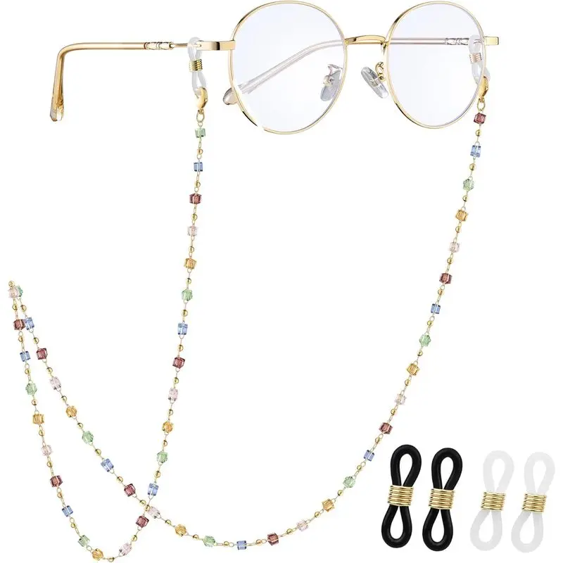 Women's Natural Crystal Eyeglasses Chain - Female Wear Necklace Strap, Eyesafe Prop 65 Chain Lanyard for Sunglasses, Reading Eyewear Holder, Crystal Beads, Eyeglass Holders Around Neck, With Lanyard, Multiple Colors, Heart Shaped Necklace