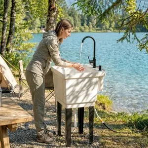 Portable -Gallon Utility Sink Laundry Tub for Washing Room, Freestanding Laundry Sink with Soap Dispenser, White
