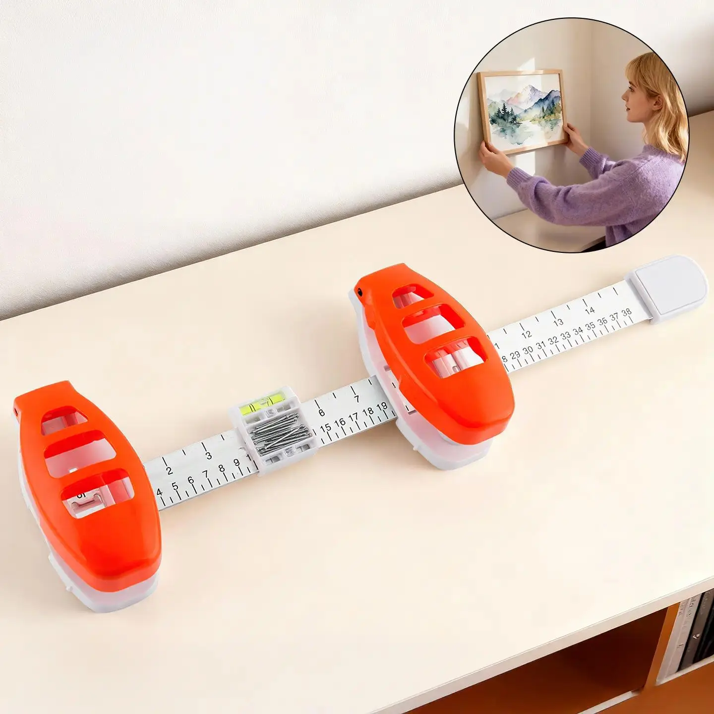 Professional Picture Hanging Tool with Level and Ruler - Multifunctional Picture Hanger & Frame Alignment Kit with Measurement for Home Wall Decor, Easy to Use & Precise Placement