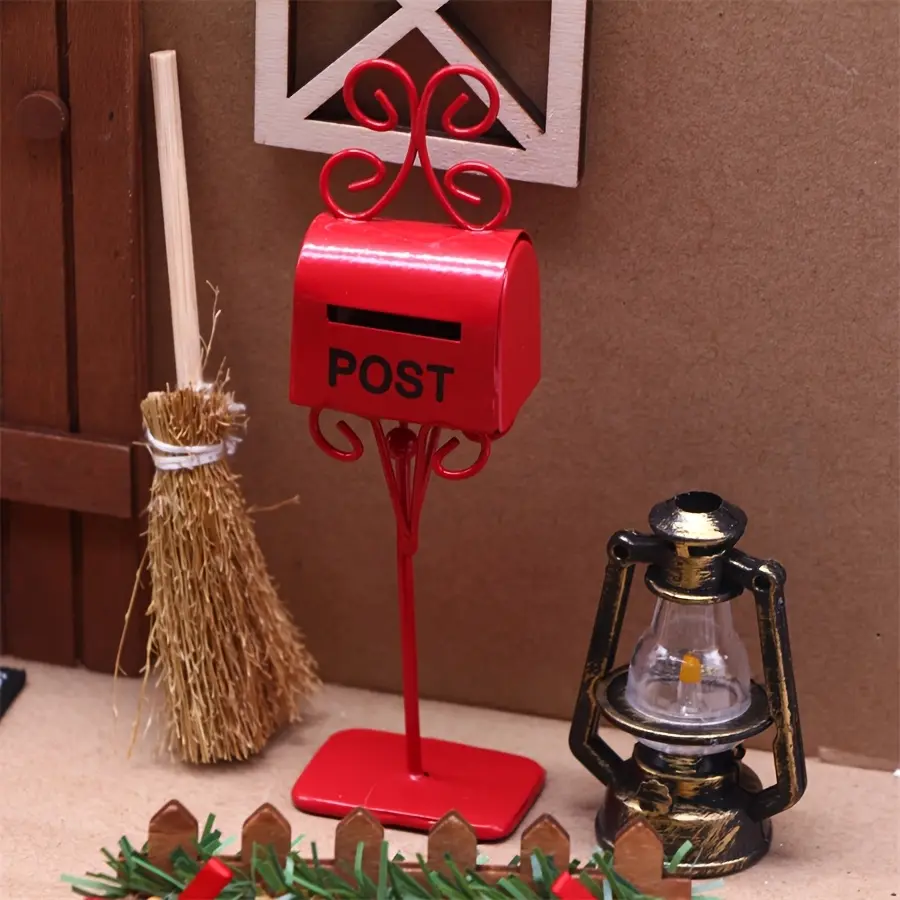 Dollhouse Mini Iron Mailbox Model Ornament Micro Garden Scene Prop Accessory Cottage Decor Tiny Scene DIY Parts Christmas Easter New Year Gift