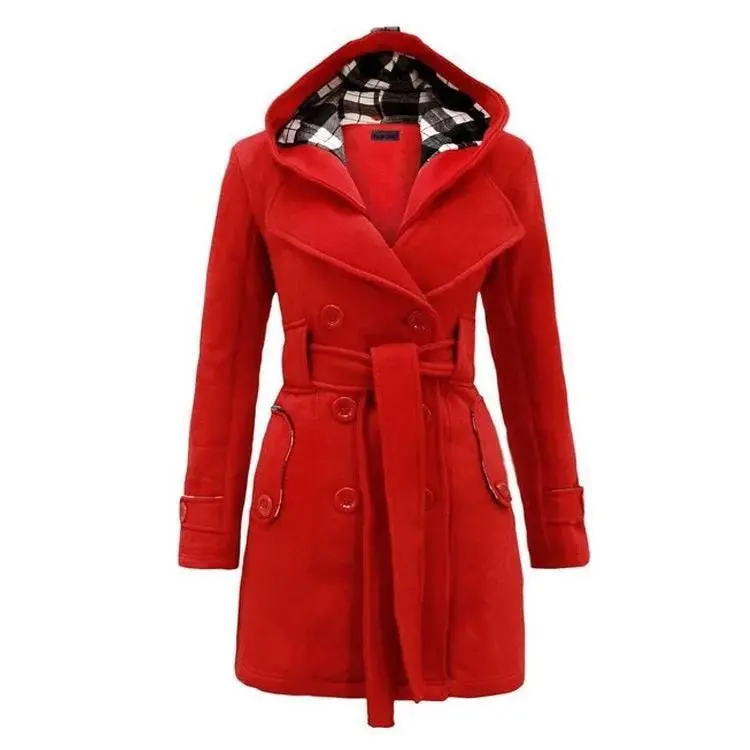 Wool Jacket Fur Collar Slim Outwear Women's Winter Trench Coat
