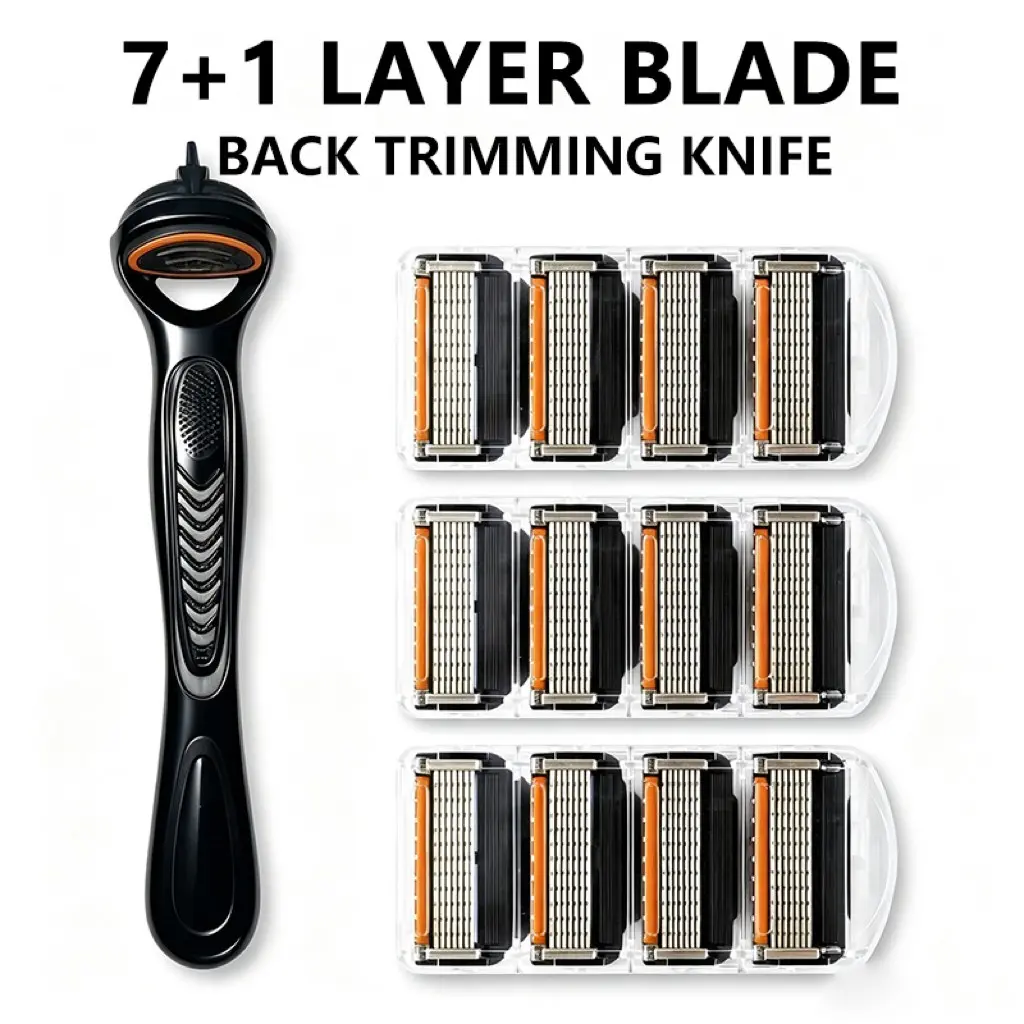 Men's Manual Razor Set, 1 Handle with 12 Blades, Sharp and Durable, Easy to Clean, Facial Shaving Tool, Stainless Steel Material