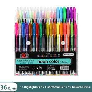 36Pcs Metallic Glitter Colors Gel Pens Art Markers Refills Rod Stationery Highlighter School Coloring Painting