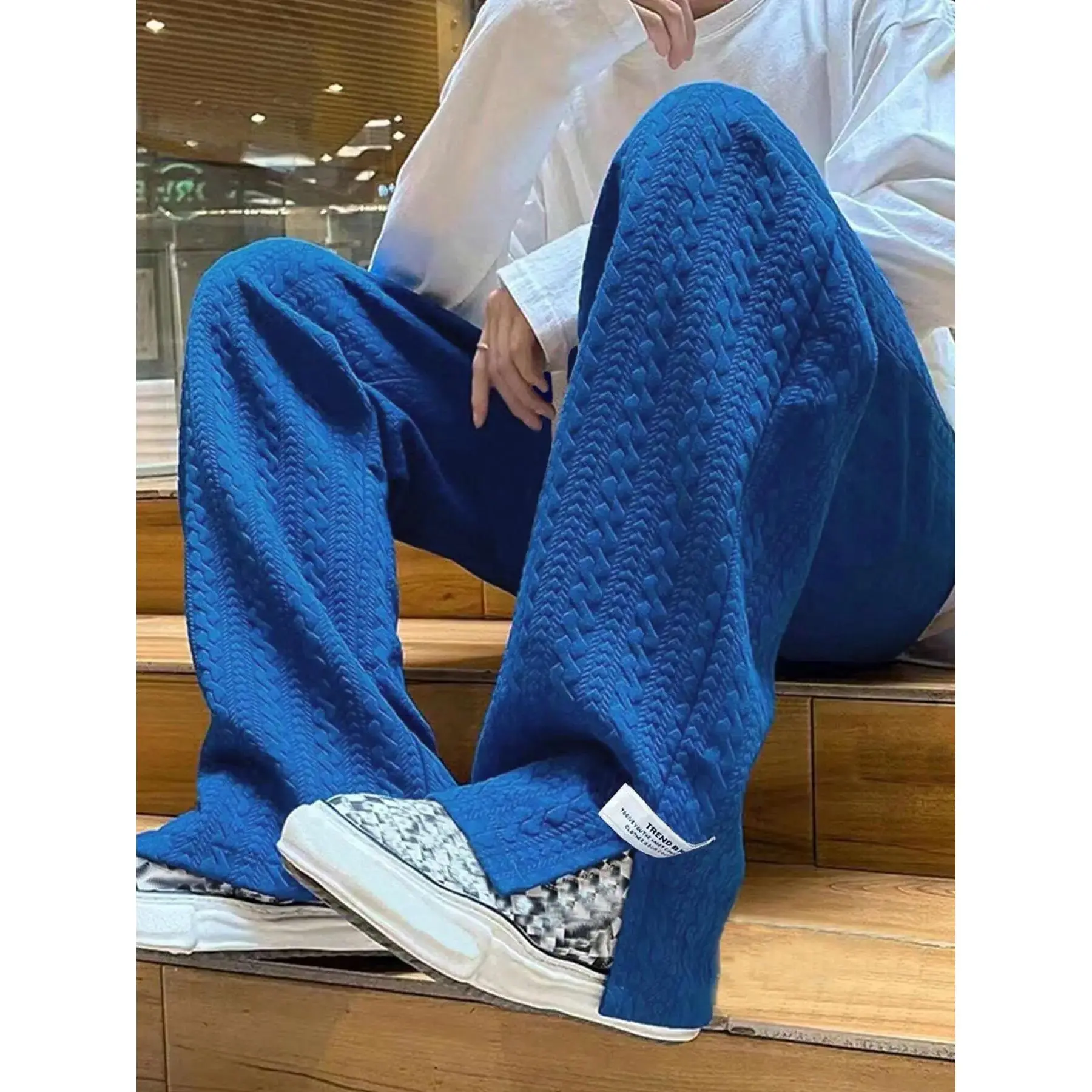 Men's Solid Color Patched Drawstring Waist Pants, Street Fashion Casual Pocket Split Hem Trousers for Daily Wear, Men's Bottoms for Fall & Winter, Casual Streetwear Trousers
