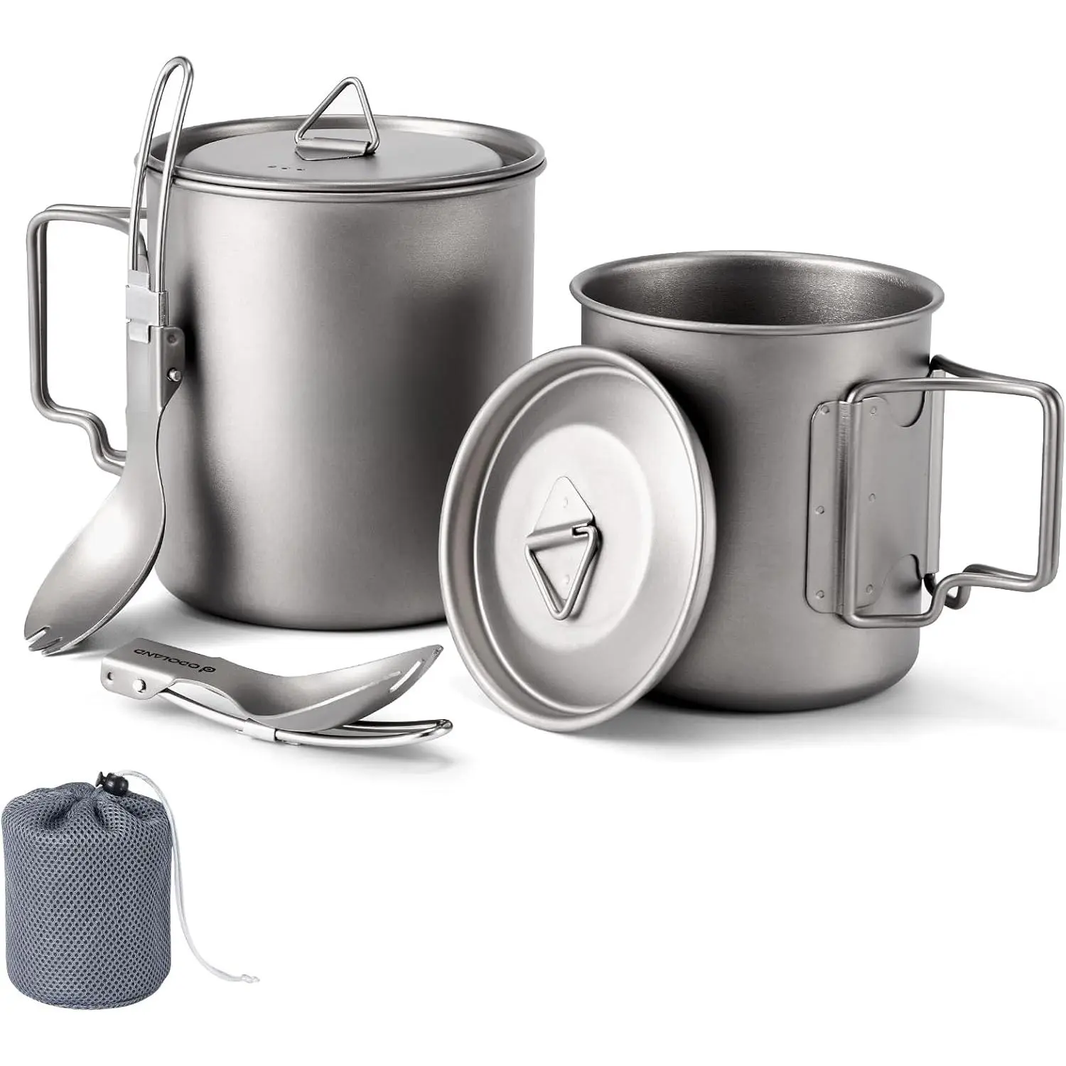 Titanium Camping Cookware 420ML & 750ML Titanium Pot with Lid and Spork Lightweight Camping Pot  Backpacking Hiking Traveling and Picnic