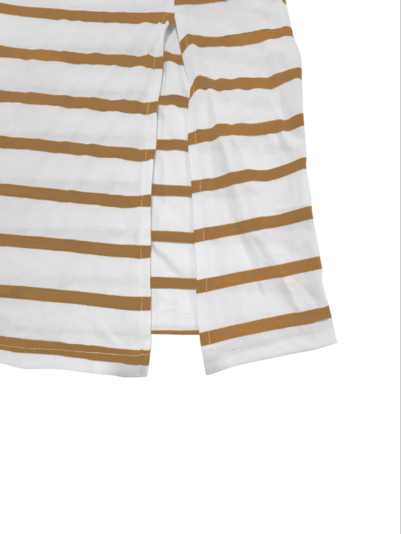 Women's Sleeveless Striped Slim Fit Dress Womenswear, Waist Twist Split Thigh Design, Casual Style Knee-Length Short Skirt for Summer