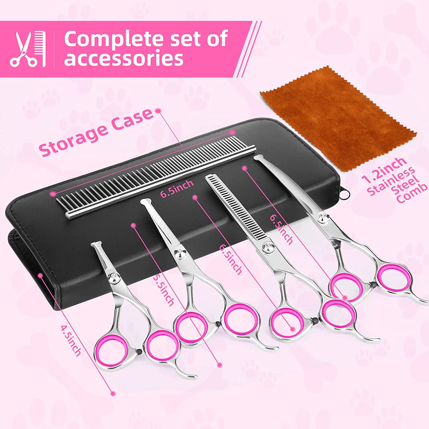 [Explosive]7 PCS Professional Pet Dog Grooming Scissors Set Straight Curved Thinning Shear, Dog Scissors for Grooming