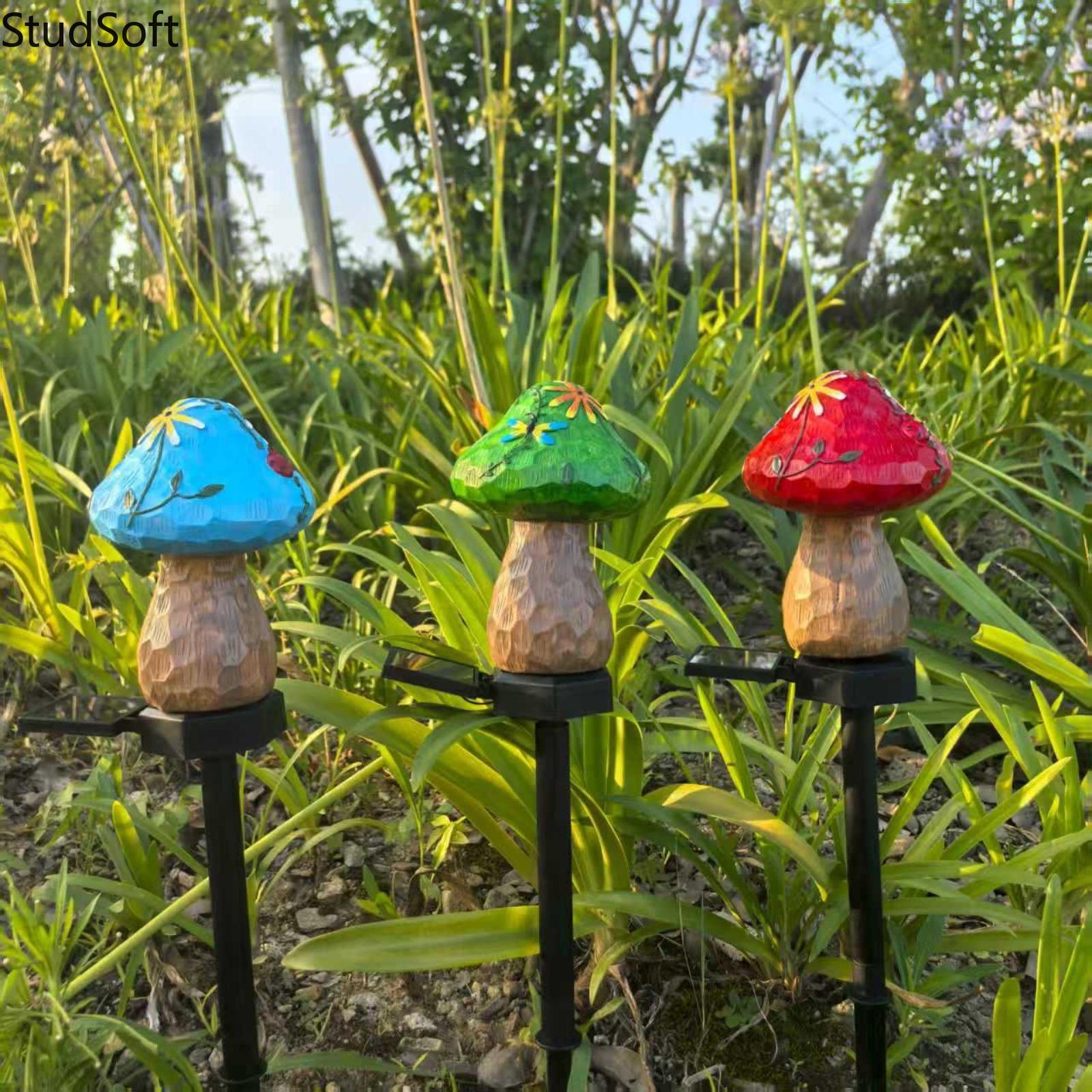 Solar LED Mushroom Garden Lights, Waterproof Resin Landscape Lamp, Outdoor Patio Yard Atmosphere Decor