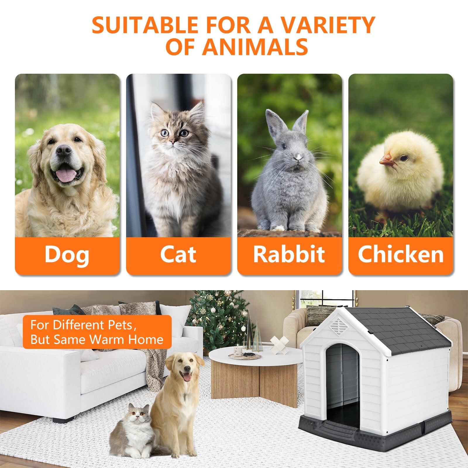 Segawe Large Dog House 32" Indoor Outdoor Plastic Pet House Waterproof Kennel for All Lifestages, Gray Top