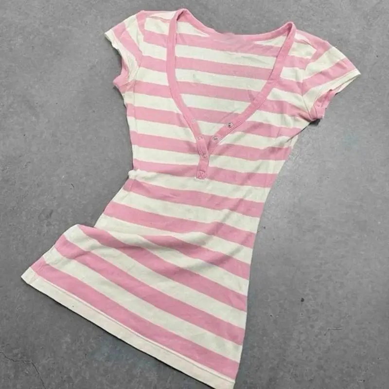 Stripe pattern casual tops chic cotton fashion Y2K tops cute silm rock aesthetic urban emo girls hip hops harajuku women t-shirt