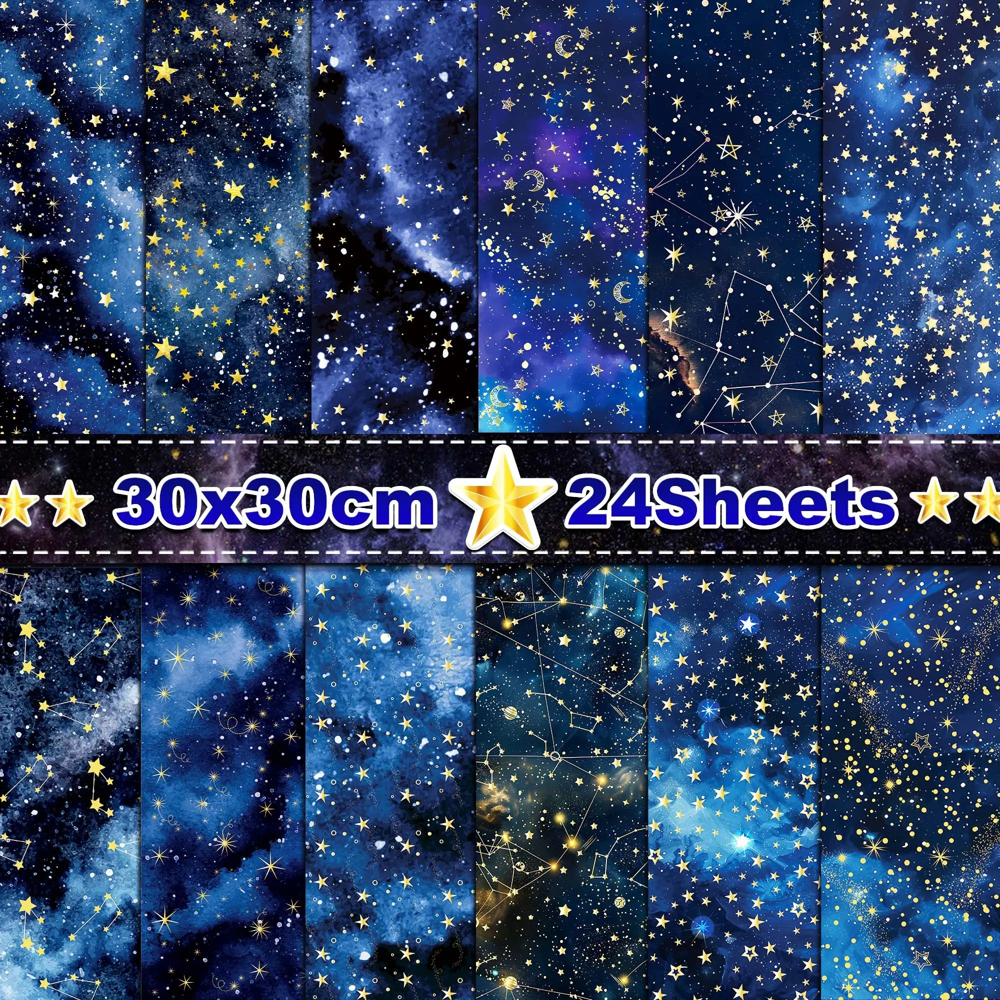 24 Sheets Starry Sky Background Paper, DIY Craft Material, Night Sky Sticker Decor, Holiday Scene Paper, Scrapbook, Gift Box Lining, Party Decoration