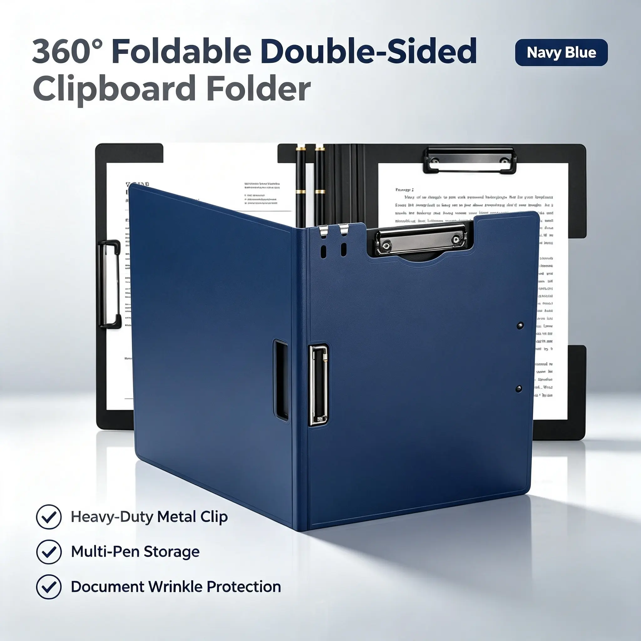 360° Foldable Durable Dual Board File Folder, Portable Two-Sided Writing, Office Student Nurse Home Business Use, Lightweight Reinforced, Blue