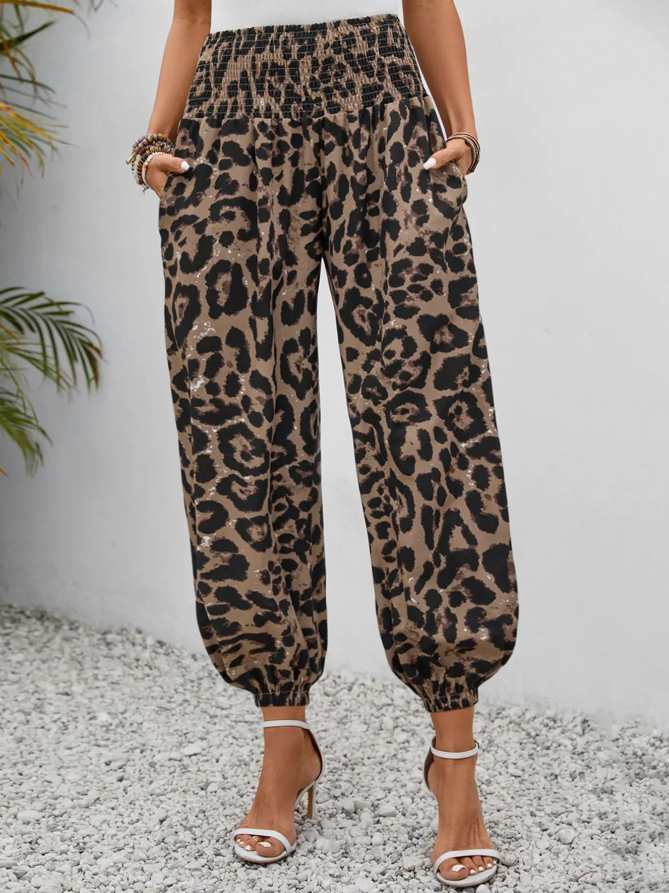 Women's Leopard Print Loose-Fit Joggers with Pockets, Casual Fall Pants for Daily Commute, Holiday Vacation, Outdoor Activities, Athleisure Casual Bottoms, Athleisure Style Bottoms