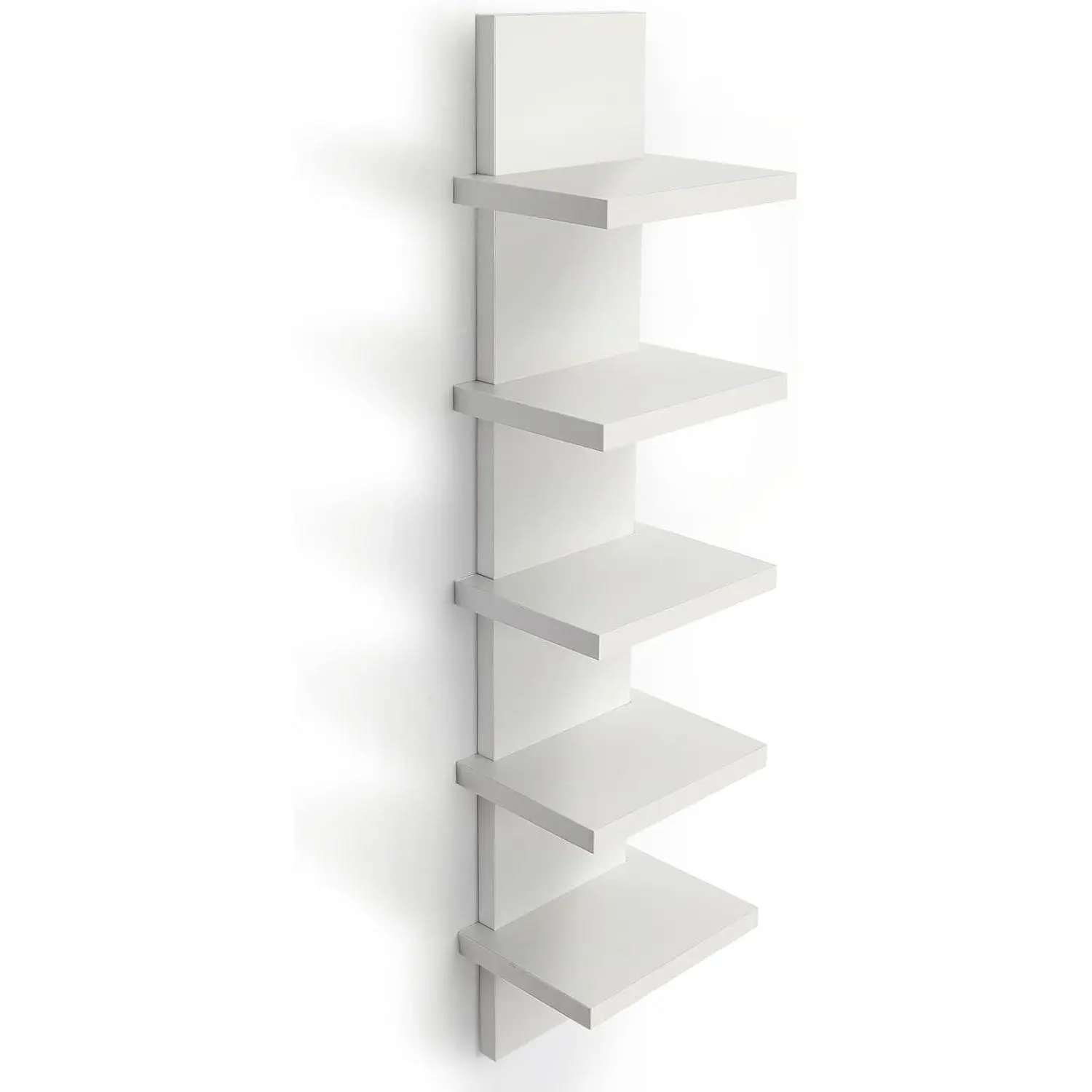 White 5-Tier Floating Wall Shelves - Vertical Tall Tower Wall Storage Organizer, 30.7in Utility Home Decor for Bedroom, Living Room, Floating Shelves