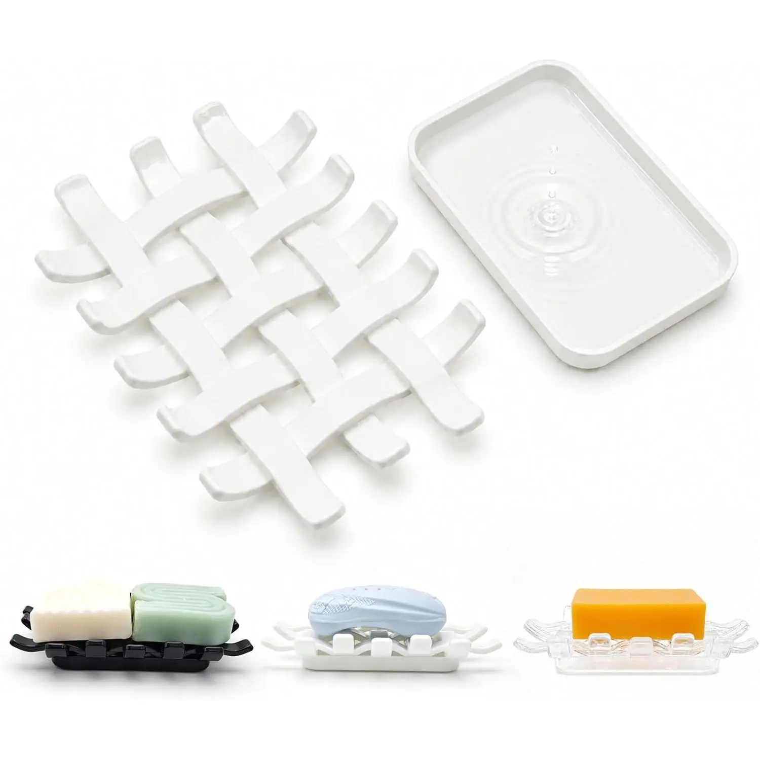 1 Pack Plastic Bar Soap Dish for Shower, White Draining Shampoo & Conditioner Soap Bar Holder, Double-Layer Drainage Soap Stand with Drip Tray for Bathroom, Shower Niche/Shelf, Kitchen Counter