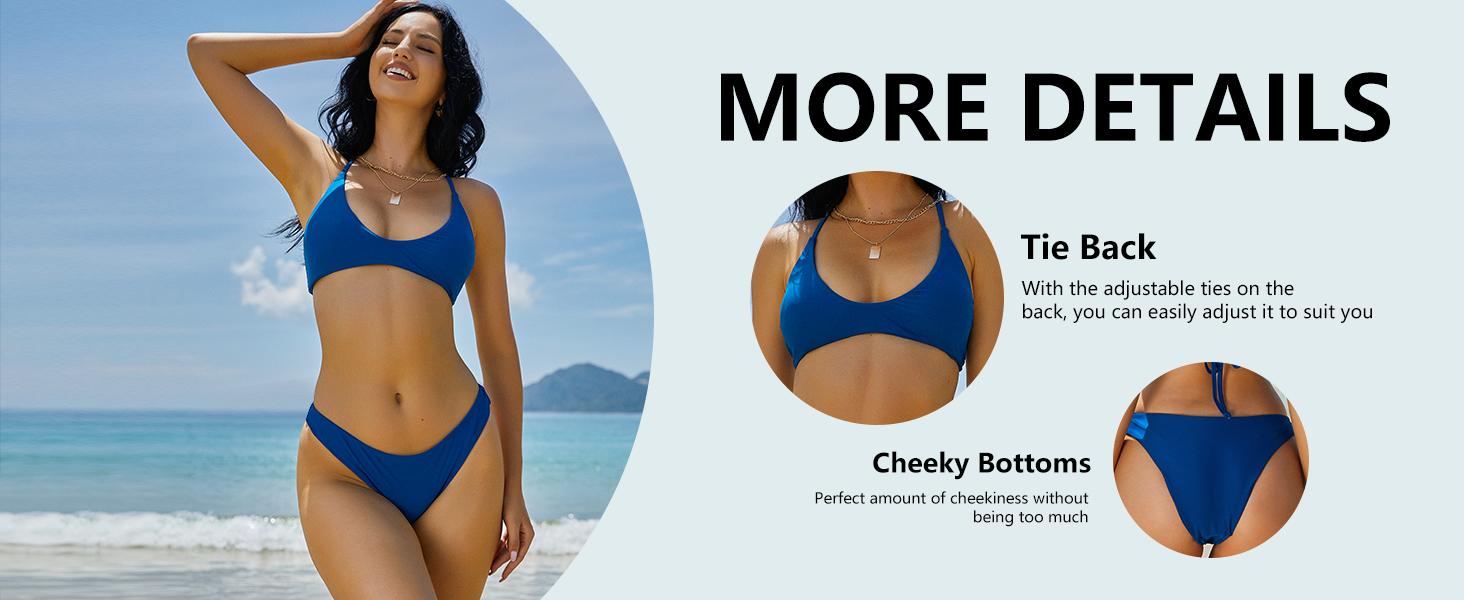 Women's Tie Back Padded High Cut Bralette Bikini Set Two Piece Swimsuit