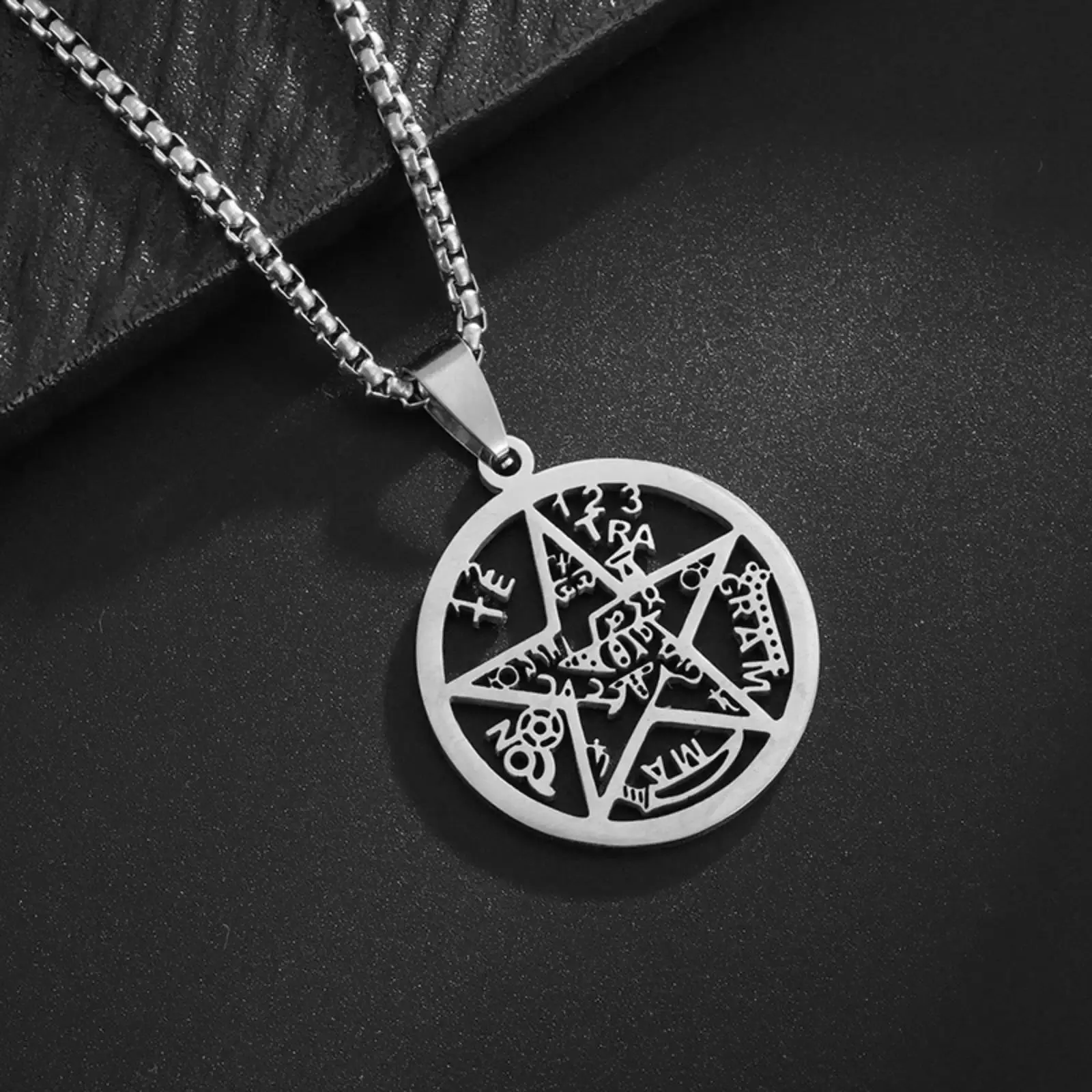 Pentagram Tetragrammaton Pendant Necklace for Women Men Amulet Stainless Steel Jewelry Gift