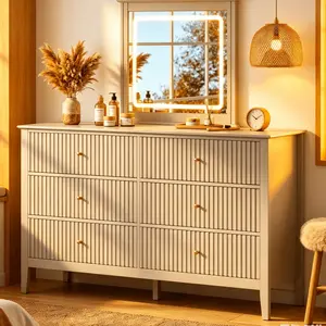 6/7/9 Drawer Dresser without Mirror, Fluted Nightstand with 3 Drawers, Wood Storage Organizer, Wide Chest of Drawers for Closet, Large Storage Cabinet and TV Stand for Living Room,Bed Room,Hallway, Entryway.