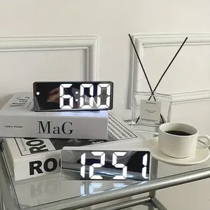1pc simple mirror alarm clock, high-definition smart LED clock, with temperature display, adjustable brightness, voice control function, 12/24 hour clock, USB and battery power supply