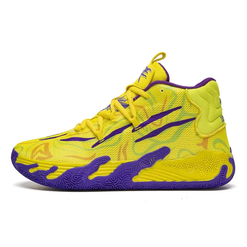Men's High-Top Basketball Shoes Breathable Mesh Athletic Sneakers High Rebound Cushioning Sports Shoes Non-Slip Rubber Sole Trendy Graffiti Gym Sneakers