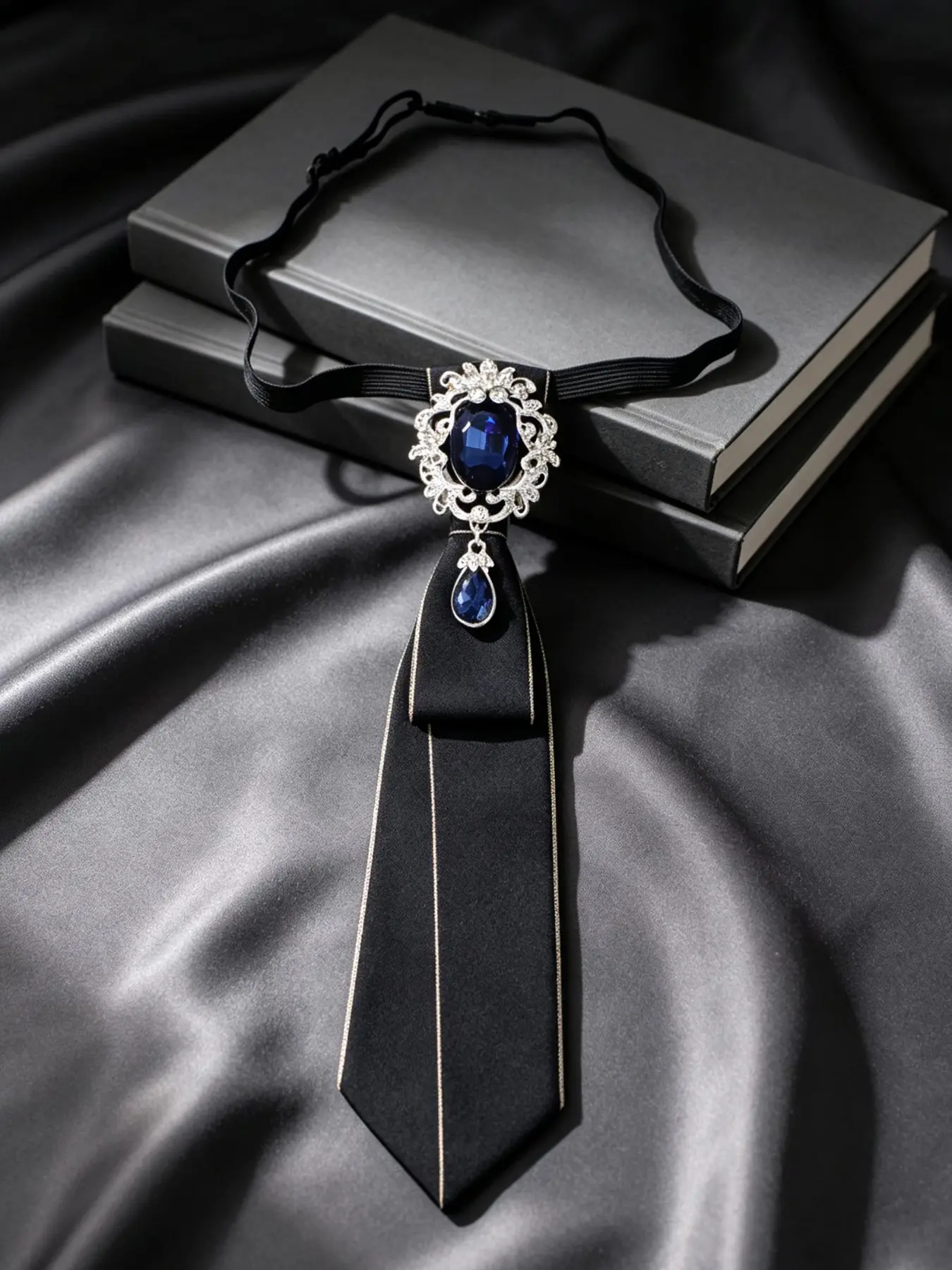 Pre-Tied Rhinestone Tie, Imitation Gem Belted Necktie, Essential for Shirts, Uniform Decoration, Party, Graduation, Daily Wear