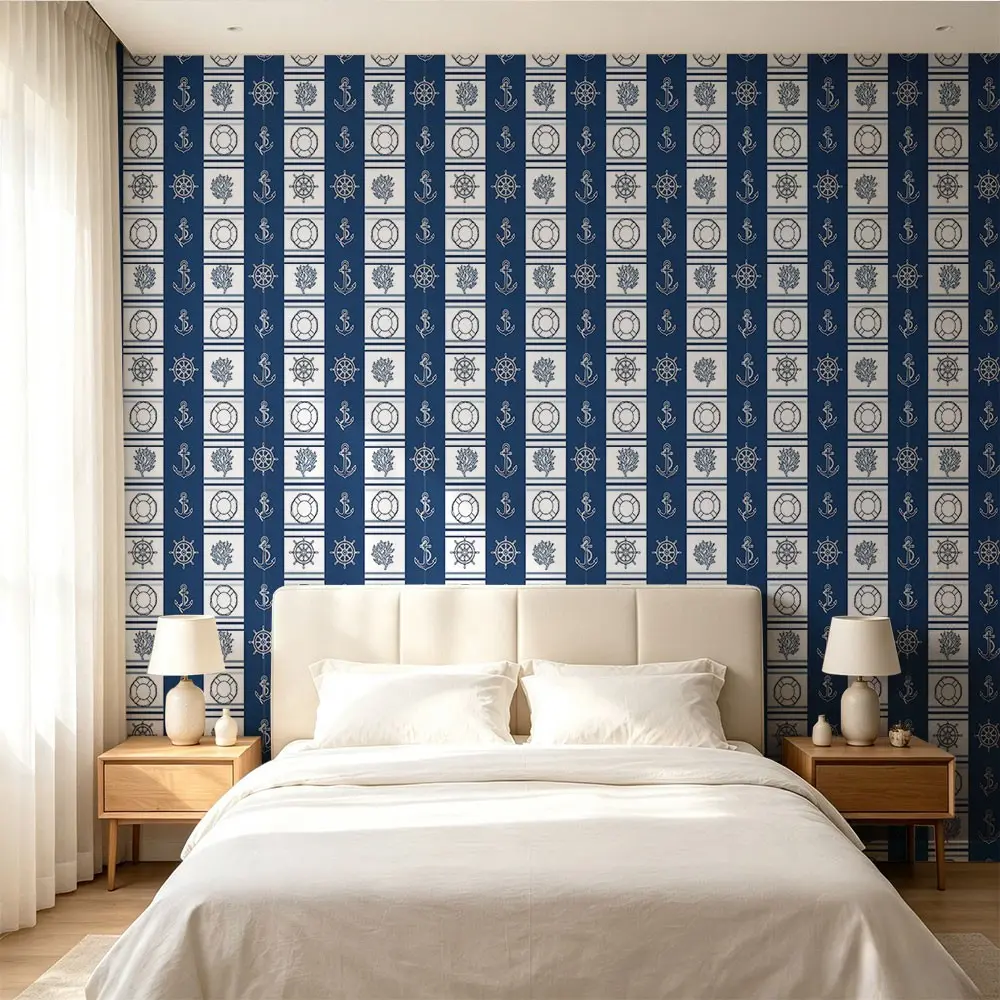 Vertical Stripe Nautical Pattern Wallpaper, PVC Material, Self-Adhesive, Mould-Proof, Ideal for Living Room, Kitchen, Bedroom Decor