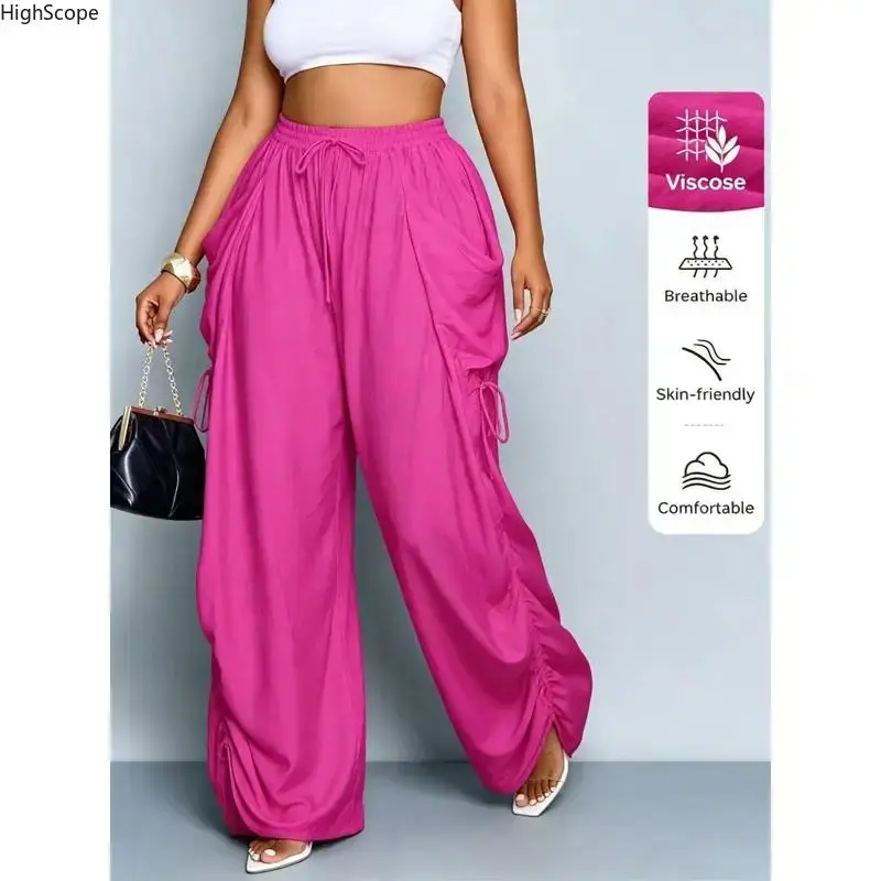 Women's High-Waisted Adjustable Drawstring Linen Palazzo Pants - Baggy Basic Casual Lady Bottom, Full-Length Loose-Fit Spring-Fall Sports & Outdoor Joggers,outdoorfun