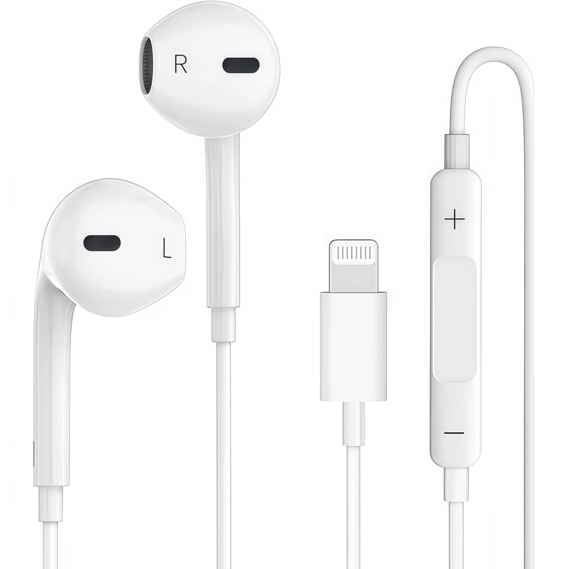 1PC Lightning Wired Earphones, Minimalist White, Inline Volume & Call Control, Plug & Play, Compatible with iPhone, for Commute, Sports, Online Class, Office & Daily Music