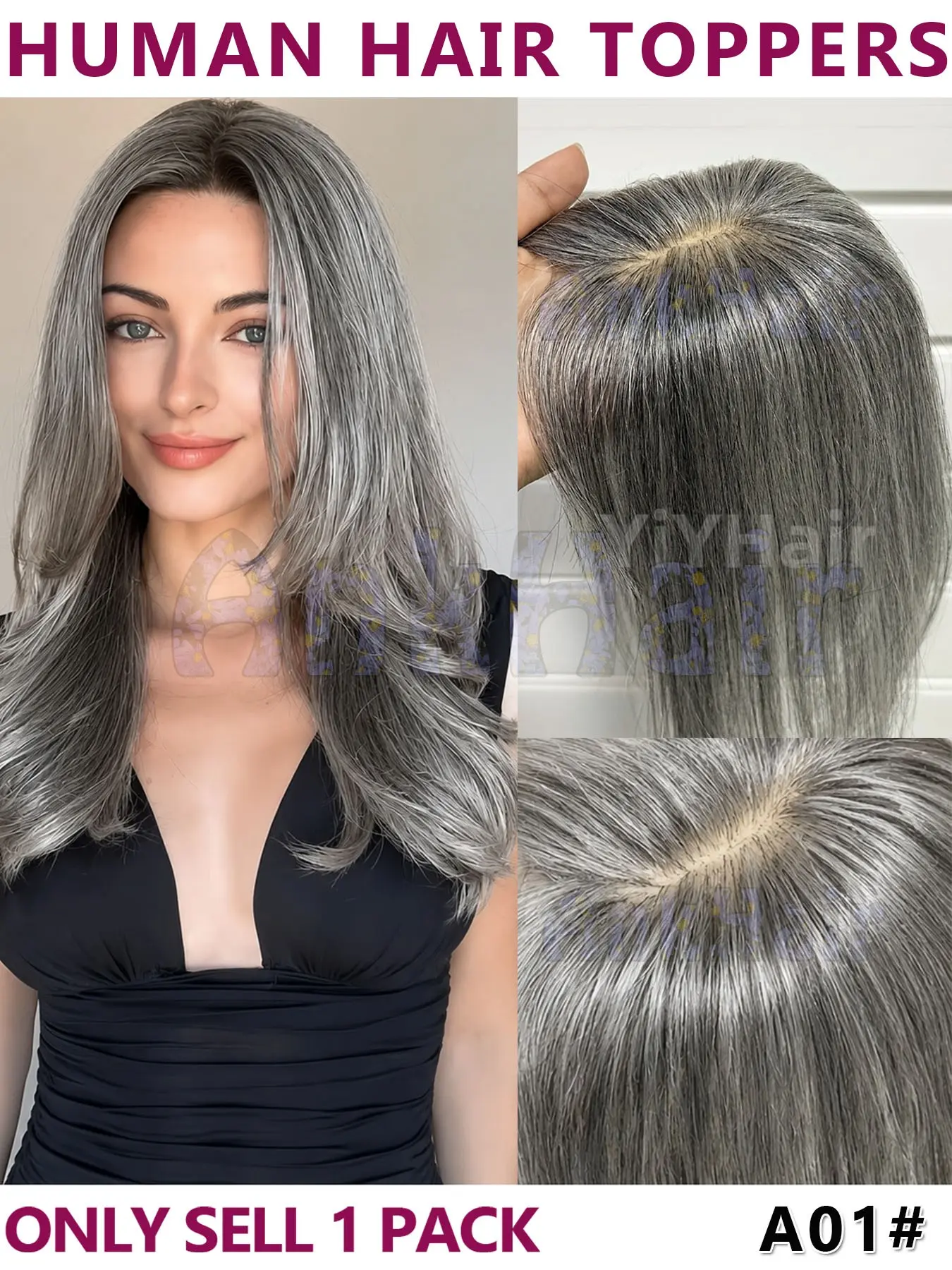 7x11 Hair Toppers for Women, No Bangs Real Human Hair, 360° Upgrade Base, 3 Clips, Thinning Hair, Hair, Hair Loss, 10inch