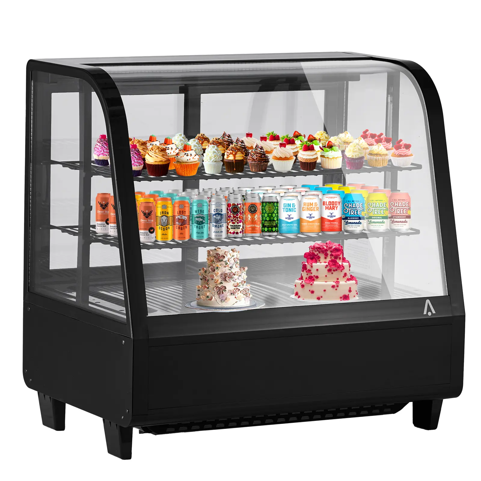 3.5 Cu.Ft Commercial Countertop Refrigerated Display Case - Tempered Glass - 2 Adjustable Shelves - LED Lighting - Rear Sliding Door - For Bakery, Cafe