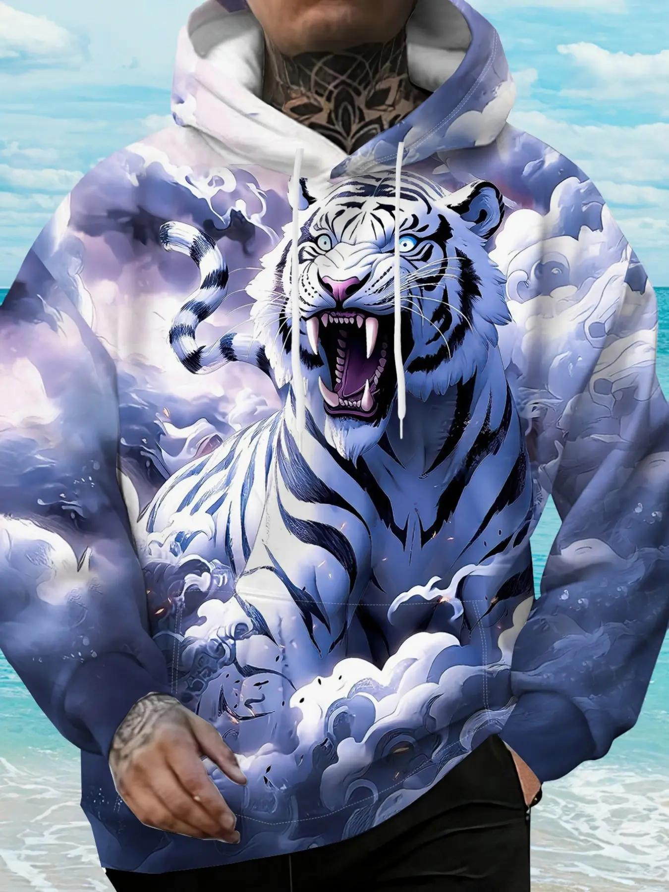 3D Tiger Pattern Hooded Sweatshirt, Unisex Graphic Pullover, Casual Long Sleeve, Fall & Winter Fashion, Loose Fit, H-Type Silhouette