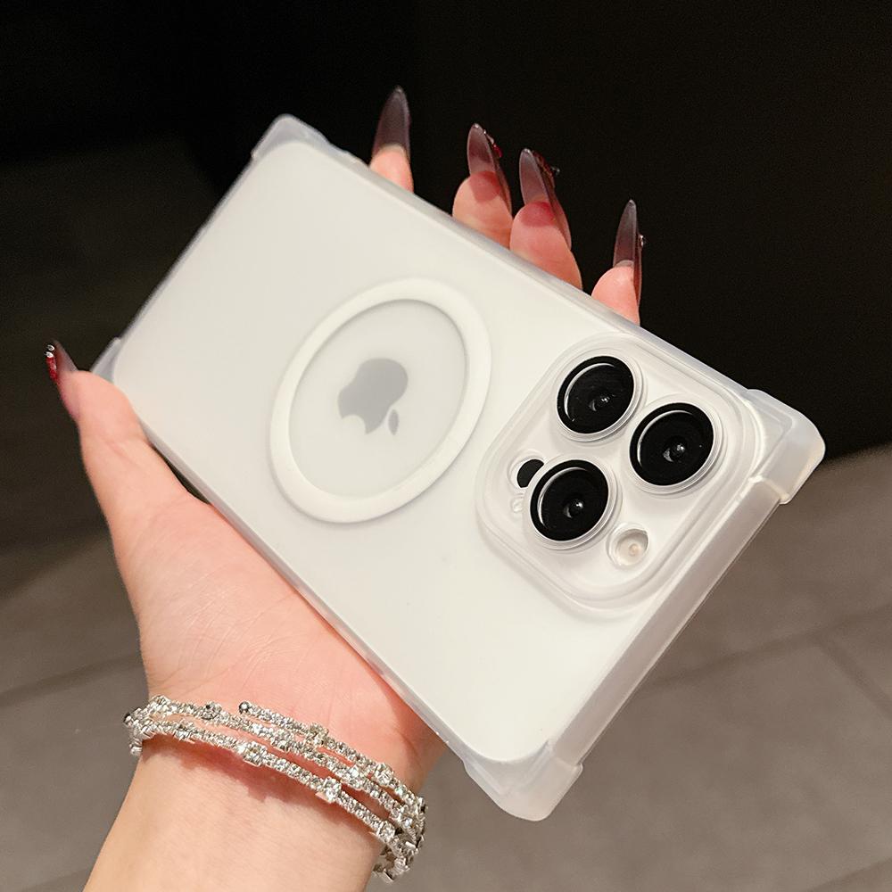 Rectangle Shape Wireless Charge Magnetic Shockproof Protective Case for iPhone 13 14 15 16 17 Pro Max For MagSafe Clear Cover