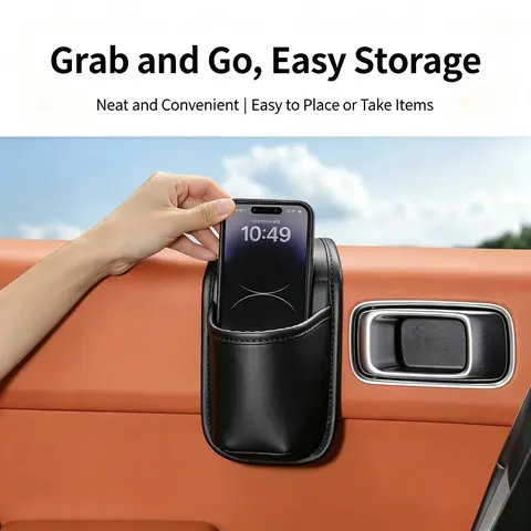 Faux Leather Auto Door Side Storage Pouch - Dual-Slot Organizer with Anti-Scratch Velvet Lining, No-Residue Sticky Fastener, Stores Keys & Phones, Fits Sedans, SUVs, Pickup Trucks for Daily Use
