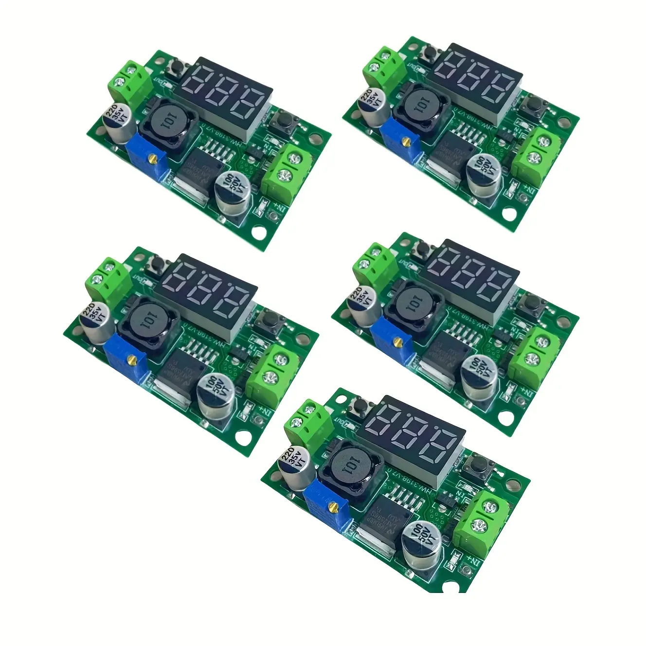 [Adjustable DC-DC Buck] 1/3/5Pcs LM2596 Adjustable DC-DC Buck Converter Module With Digital Green Board