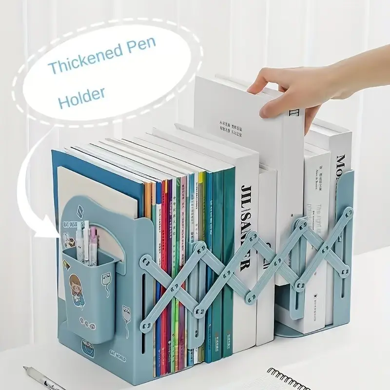Adjustable Abs Desktop Bookshelf, Creative Extendable Design with Clips and Support Stand, Modern File Organizer and Book Holder
