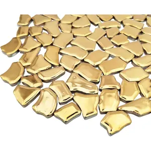 0.78"-1.57" Irregular Ceramics Mosaic Tiles,1.1LB Mosaic Pieces Stones for Home Decoration DIY Craft Plates Flowerpots Vases Cups Mosaic Making Supplies (Gold)