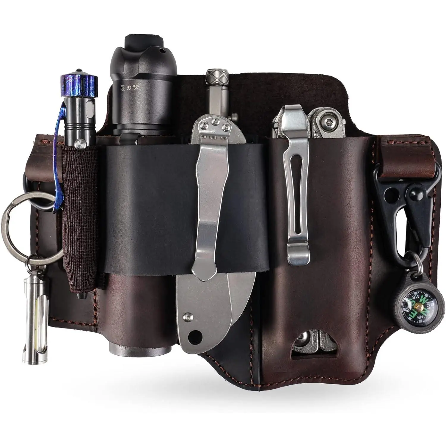 Leather Multitool Sheath - EDC Belt Organizer for Leatherman Tools, Flashlight, Pen, and Keychain Clip, Durable and Stylish, Great for Work and Daily Use, Ideal Gift for Men