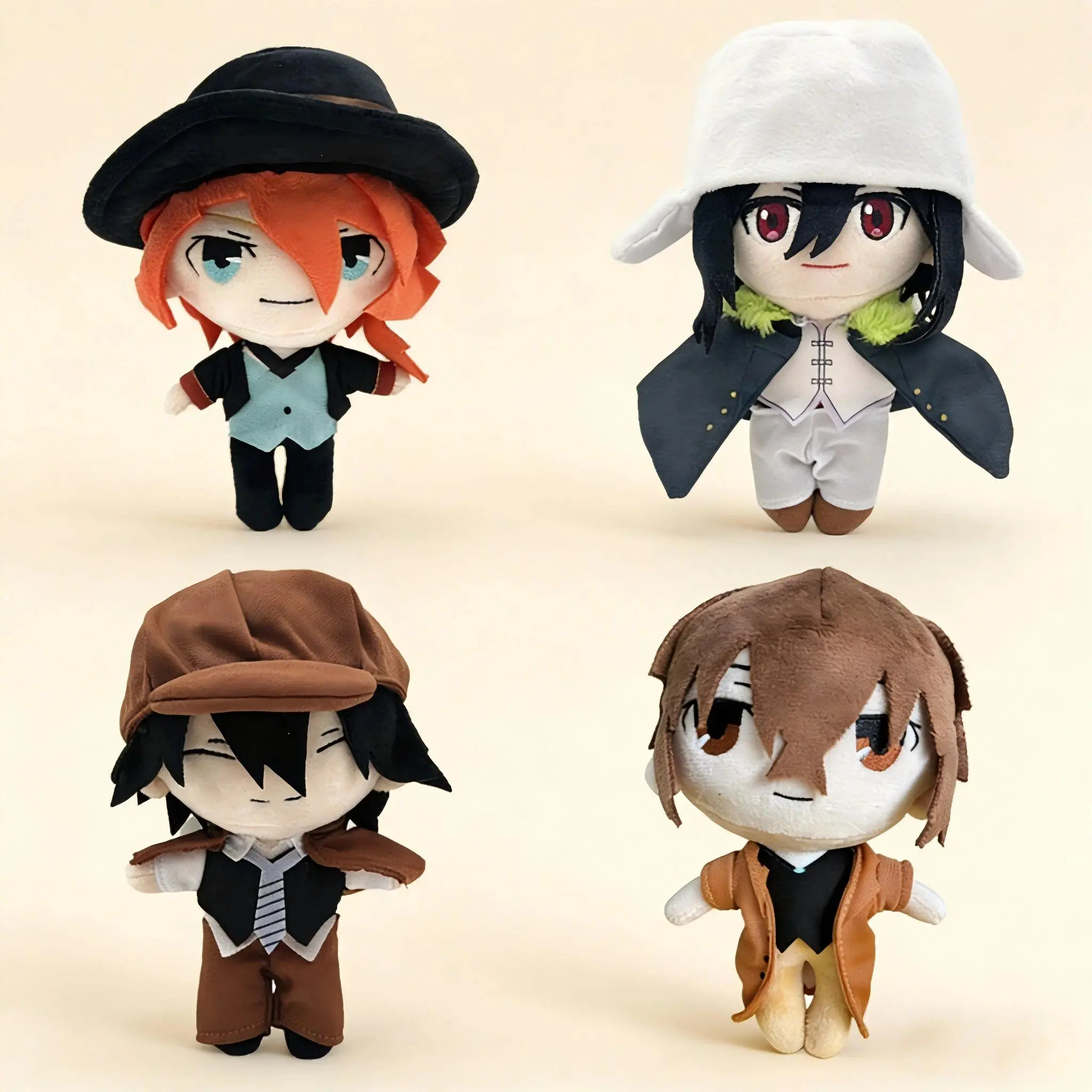 100% New and High Quality 20cm Japanese Anime Bungo Stray Dogs Plush Doll Set, Anime & Manga Stuffed Toys with Chuuya Nakahara, Osamu Dazai, Fyodor Dostoyevsky, Ranpo Edogawa for Birthday Gift Decor