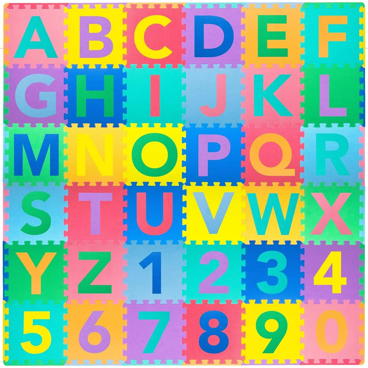 Kids Puzzle Alphabet, Numbers, 36 Tiles and Edges Play Mat, 12" by 12", Abc & 123fidget toys