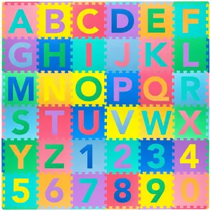 Kids Puzzle Alphabet, Numbers, 36 Tiles and Edges Play Mat, 12" by 12", Abc & 123fidget toys