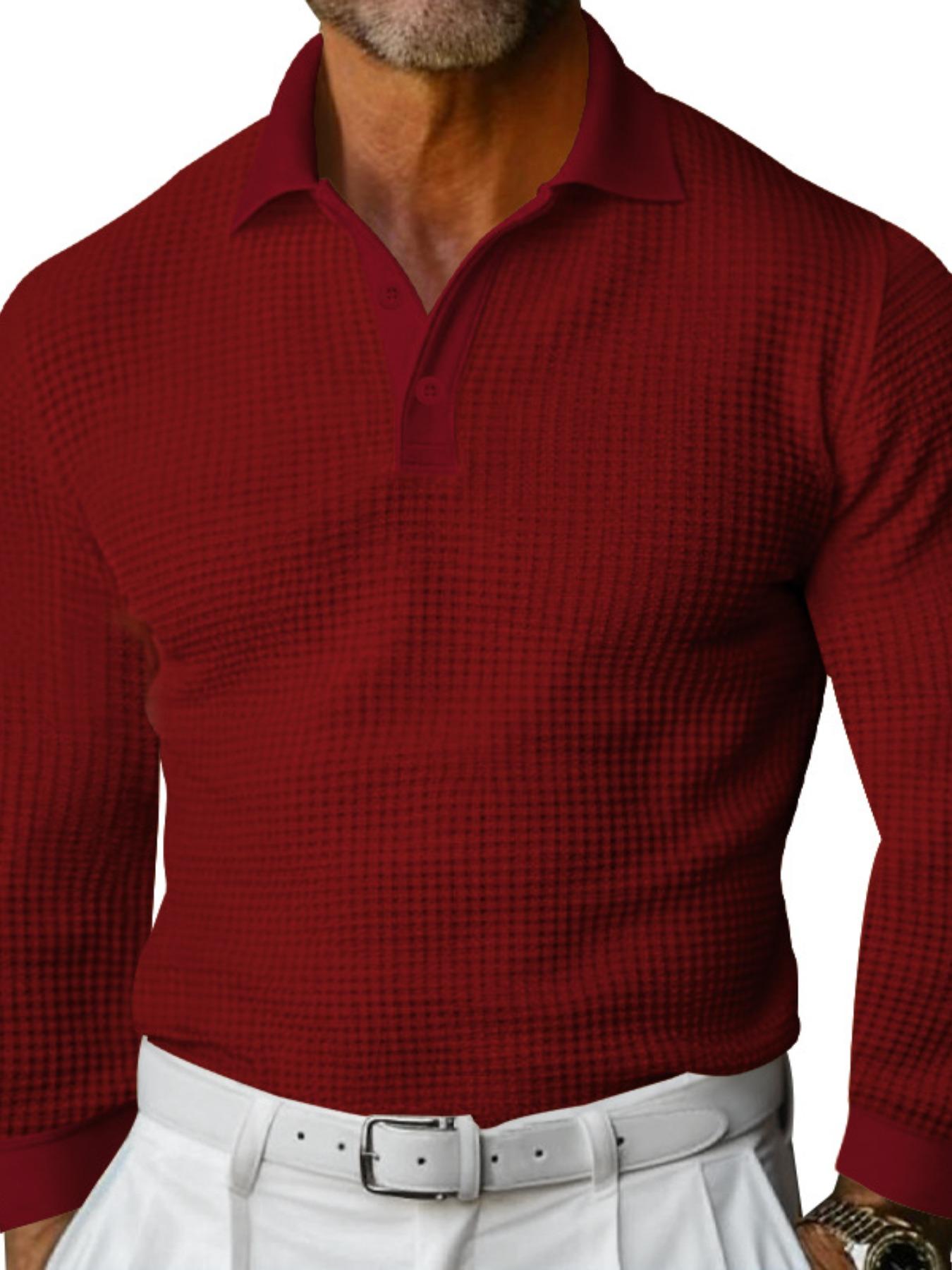 Men's Waffle Knit Polo Shirt, Slim Fit Long Sleeve Collared Tee with Buttons, New Arrival Bestseller for Men, Perfect for Casual Wear