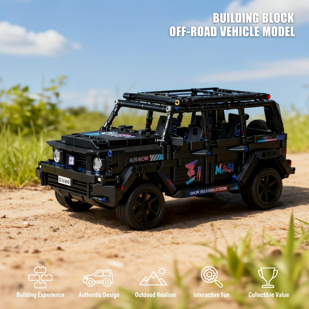 1111-piece black high-difficulty adult assembly off-road building block car, simulated off-road vehicle model, desktop decoration ornament (non-electric)