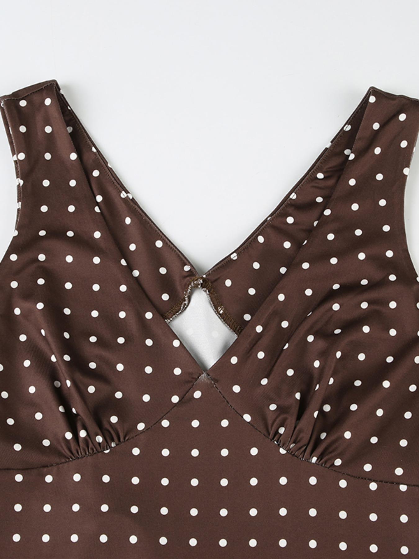 Women's Polka Dot Print V Neck Dress, Casual Sleeveless Short Dresses for Summer, Ladies Clothes for Daily Wear