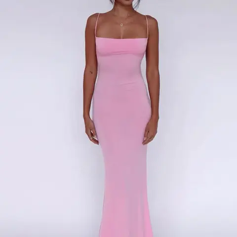 Women's Solid Knitted Backless Cami Mermaid Bodycon Fit Dress, Adjustable Strap Sleeveless Maxi Dress for Parties, Clubs, Dates and Evening, Ladies Summer Elegance Clothes Sleeveless Mermaid Gown