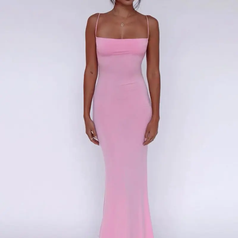 Women's Solid Knitted Backless Cami Mermaid Bodycon Fit Dress, Adjustable Strap Sleeveless Maxi Dress for Parties, Clubs, Dates and Evening, Ladies Summer Elegance Clothes Sleeveless Mermaid Gown